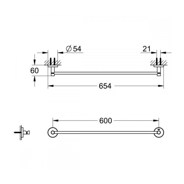 画像2: グローエ　40366001　アクセサリー エッセンシャル タオルバー 654mm クローム [■] (2)