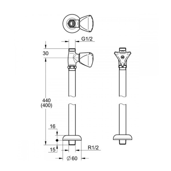 画像3: グローエ　JP194200　パーツ ストレート型止水栓 1/2” マーク青 400mm クローム [■] (3)