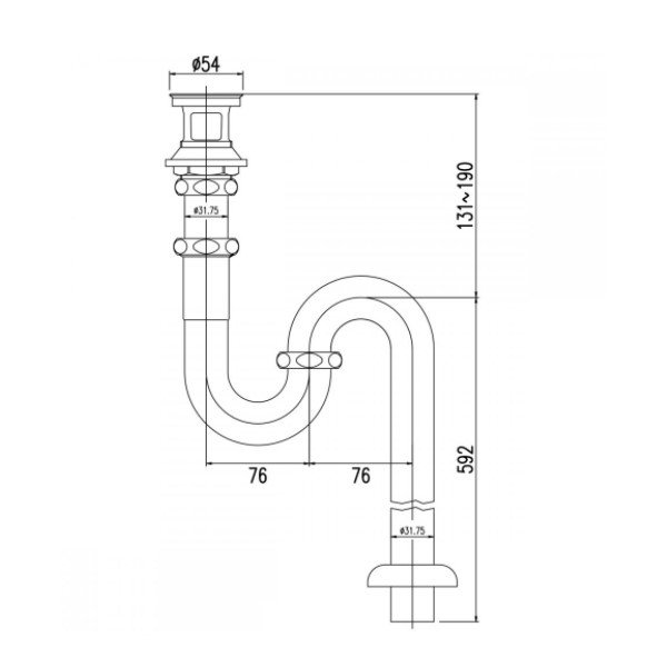 画像2: グローエ　JPK09800　パーツ 洗面器用 排水金具 水溜なし仕様 Sトラップ付 目皿なし クローム [■] (2)