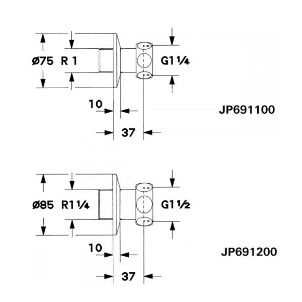 画像2: グローエ　JP691200　パーツ 袋ナット付インレット サイズ 1 1/4” クローム [■] (2)