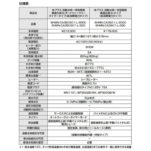 画像4: ゆプラス INAX/LIXIL　EHMS-CA3ECSC1-L-300C　適温出湯タイプ3L オートウィークリータイマー(EHMN-CA3ECSC1-L-300C+EFH-6)  セット [◇] (4)