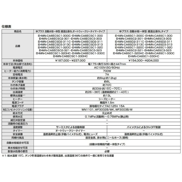 画像4: ゆプラス INAX/LIXIL　EHMS-CA6ECSC1-300C　適温出湯タイプ 6L オートウィークリータイマー (EHMN-CA6ECSC1-300C+EFH-6+EFH-DA1) セット [◇] (4)