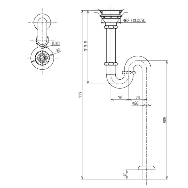 画像2: 【在庫あり】TOTO　TK18S　床排水金具 38mm Sトラップ 水栓部材 特定施設用器具 流し用排水器具 [☆] (2)