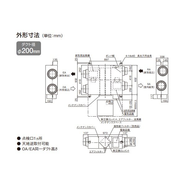 画像4: ダイキン　VAM65KYC　換気扇 全熱交換器ユニット ベンティエール 天井埋込ダクト形 標準 単相200V CO2センサー付き [♪■] (4)