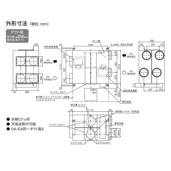 画像4: ダイキン　VAM200KYC　換気扇 全熱交換器ユニット ベンティエール 天井埋込ダクト形 標準 単相200V CO2センサー付き [♪■] (4)