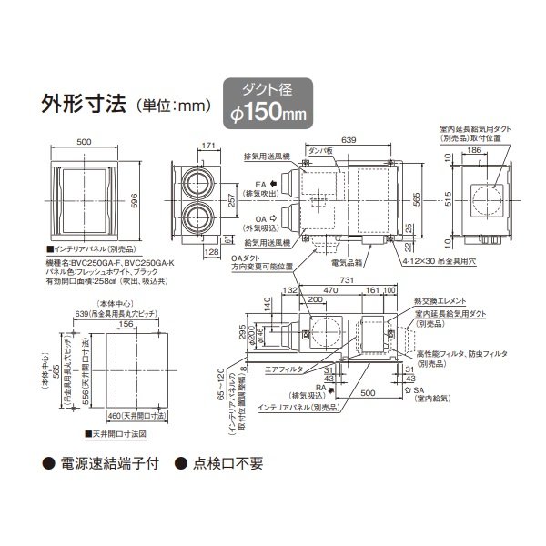 画像4: ダイキン 【VAC25GFYC + インテリアパネル(BVC250GA-F) 】 全熱交換器ユニット ベンティエール 天井埋込カセット形 単相200V CO2センサー付き [♪■] (4)