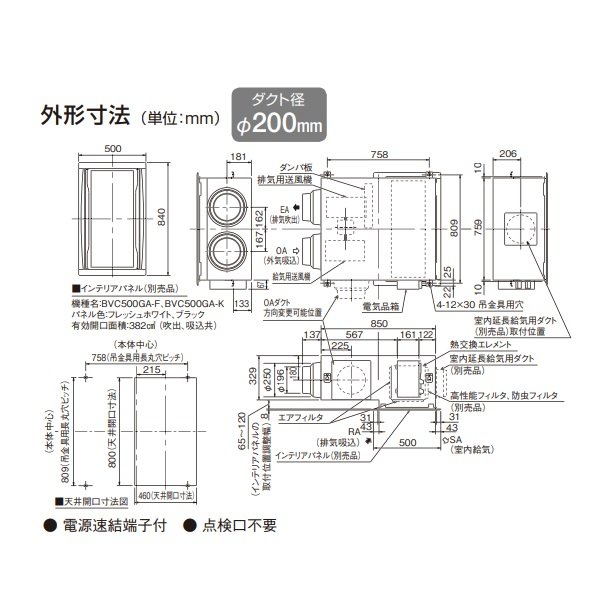 画像4: ダイキン 【VAC50GFYCS + インテリアパネル(BVC500GA-F) 】 全熱交換器ユニット ベンティエール 天井埋込カセット形 単相100V CO2センサー付き [♪■] (4)