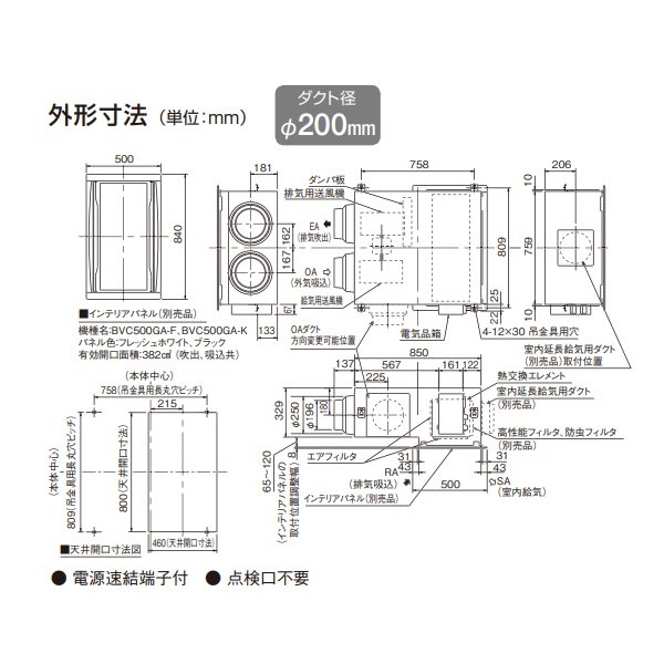 画像4: ダイキン 【VAC500GFS + インテリアパネル(BVC500GA-F) 】 全熱交換器ユニット ベンティエール 天井埋込カセット形 単相100V [♪■] (4)