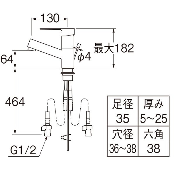 画像2: 水栓金具 三栄水栓　K475EPJV-1-MDP　シングルワンホール洗面混合栓 ボルト式 マットブラック 受注生産品 [§] (2)