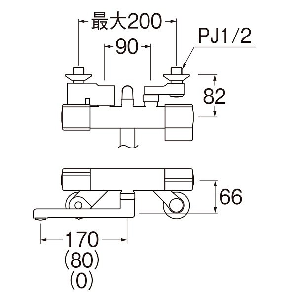 画像2: 水栓金具 三栄水栓　SK18C-5　サーモシャワー混合栓 壁付 パイプ長さ170 (2)