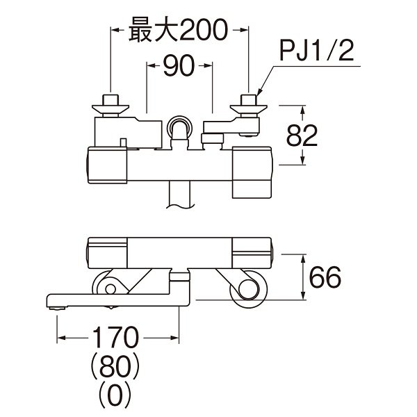 画像2: 水栓金具 三栄水栓　SK18CT5　サーモシャワー混合栓 壁付 パイプ長さ170 (2)