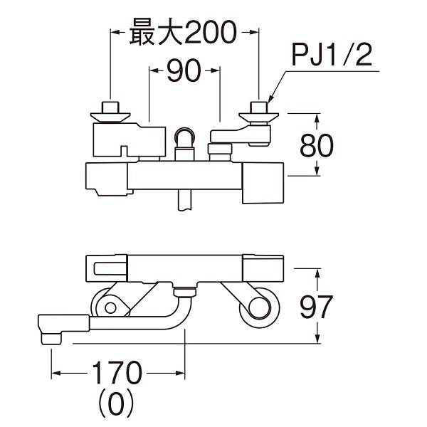 画像2: 水栓金具 三栄水栓　SK1811C-N　サーモシャワー混合栓 壁付 パイプ長さ0 (2)