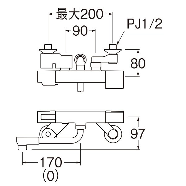 画像2: 水栓金具 三栄水栓　SK1811CT　サーモシャワー混合栓 壁付 パイプ長さ170 (2)