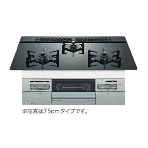 画像: ノーリツ [N3WV7RWAP1SIEC 都市ガス] ビルトインコンロ Mikke ミッケ 75cmタイプ ブラックガラストップ メタリックシルバー レンジフード連動タイプ [♪]