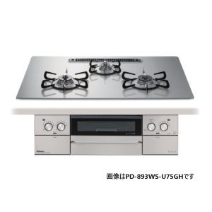 画像: パロマ [PD-893WS-U60GH 都市ガス] ビルトインコンロ FACEIS GRAND フェイシス グランド 60cm 3口 水なし両面焼グリル ラ・クックグラン(ブラック)同梱 シャインシルバー
