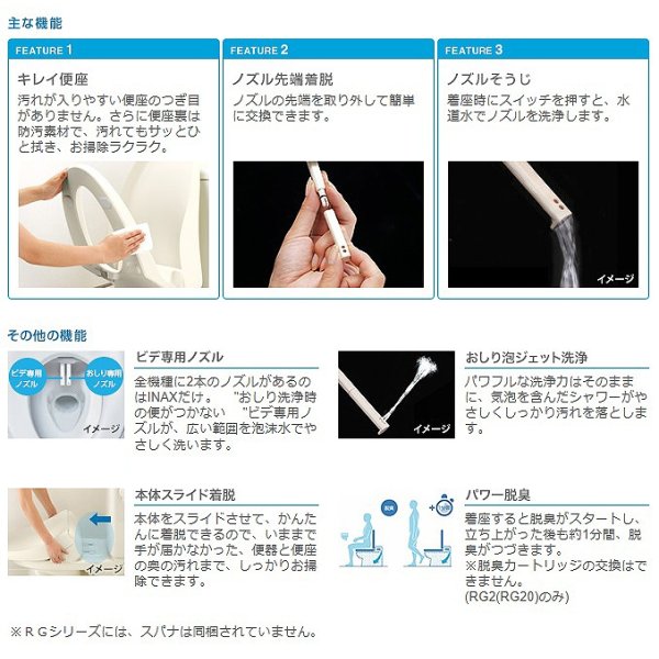 画像2: [在庫あり] INAX/LIXIL CW-RG20/BW1 ピュアホワイト シャワートイレ シートタイプ RGシリーズ 貯湯タイプ(0.63L) 脱臭付 ☆2 ♭ (2)