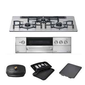 画像: リンナイ [RHS71W34ALRSR プロパン] ビルトインコンロ 幅75cm GRILLER(グリレ) 強火力(左) シルバー ザ・ココット ココットプレート トースト・ピザプレート付属