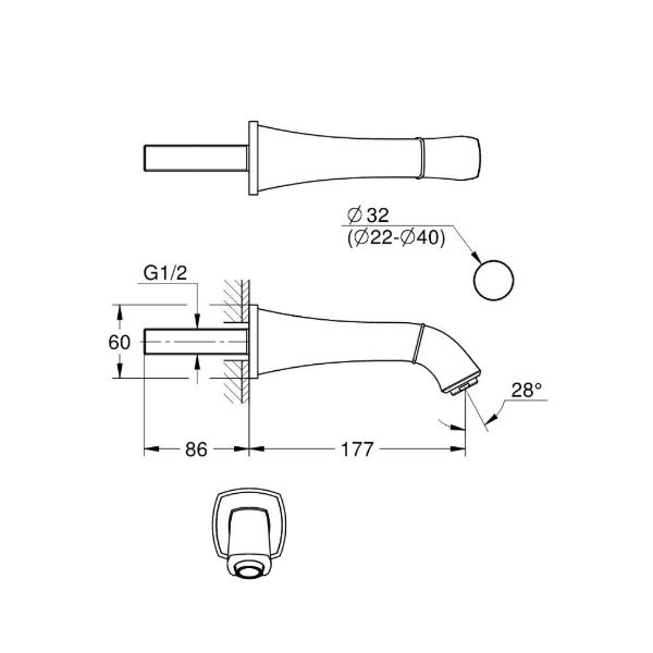 画像2: グローエ 13484IG0J 浴室用水栓 グランデラ 壁出バス吐水口 1/2”(クローム×ゴールド) ※受注生産品 § (2)