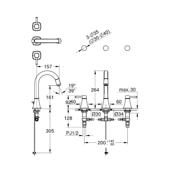 画像2: グローエ 2061900J 洗面用水栓 グランデラ 2ハンドル洗面混合栓 (引棒付) (2)