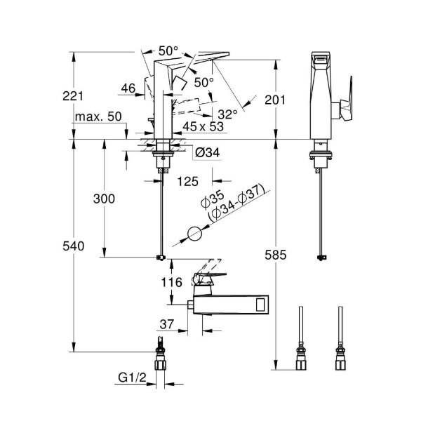 画像2: グローエ 2434400J 洗面用水栓 アリュールブリリアント シングル レバー洗面混合栓(引棒付) (2)