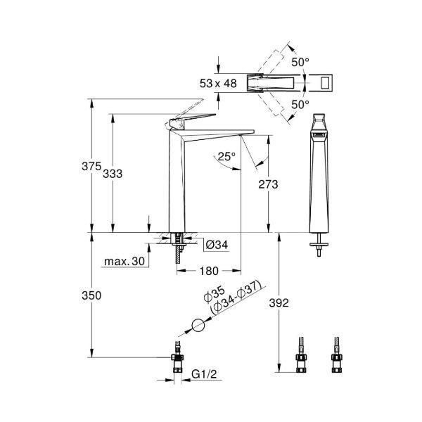 画像2: グローエ 2434600J 洗面用水栓 アリュールブリリアント シングルレバー 洗面混合栓(据置洗面器用 引棒なし) (2)