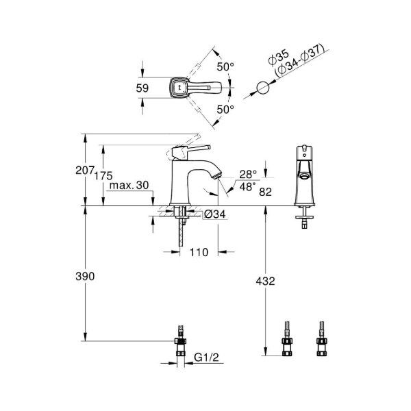 画像2: グローエ 2437000J 洗面用水栓 グランデラ シングルレバー洗面混合栓 (引棒なし) (2)