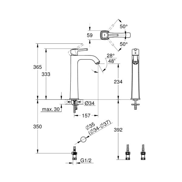 画像2: グローエ 24371IG0J 洗面用水栓 グランデラ シングルレバー洗面混合栓(据 置洗面器用 引棒なし)(クローム×ゴールド) ※受注生産品 § (2)