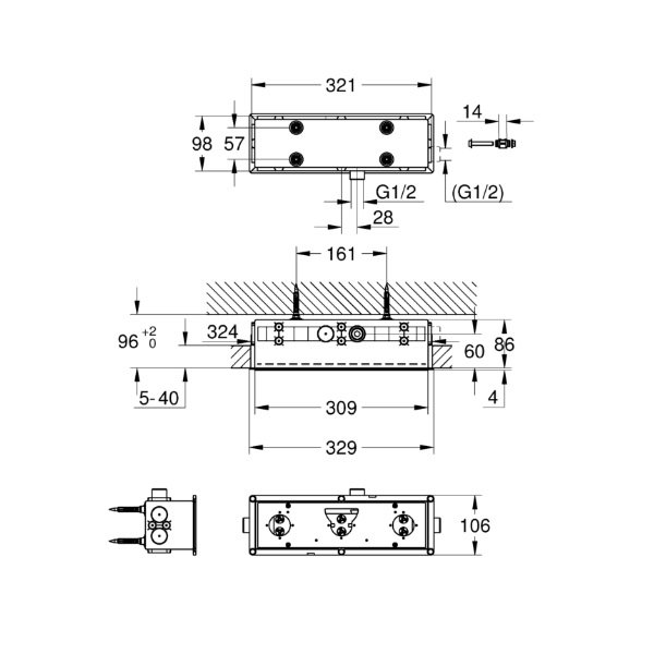 画像2: グローエ 2673900J シャワー：シャワーパーツ シャワーシステム 浴室用水栓 レインシャワーアクア 3スプレー 埋込本体部 (2)