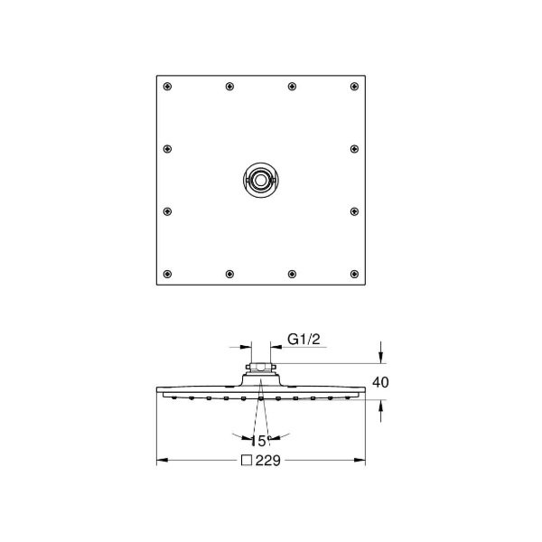 画像2: グローエ 2687600J シャワー＆シャワーシステム スクエア オーバーヘッドシャワー 210mm×210mm (2)