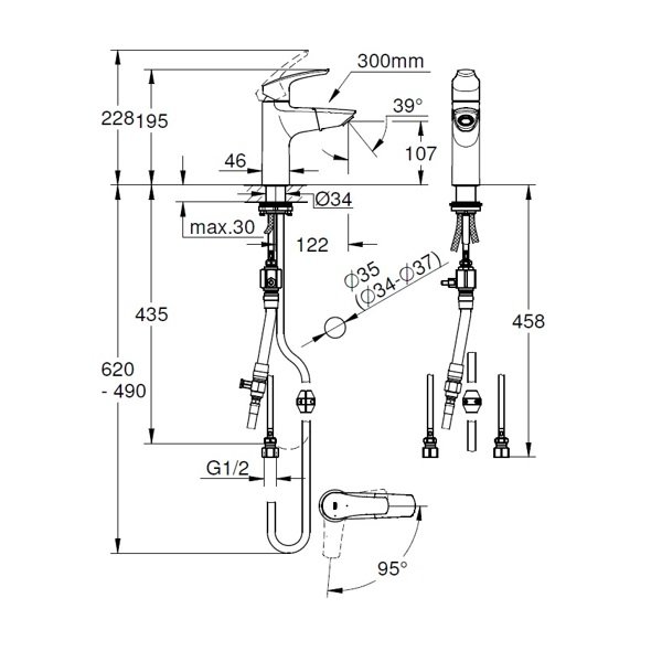 画像2: グローエ 2397630C 洗面用水栓 ユーロスマートシングルレバー洗面混合栓 吐水口引出タイプ(引棒なし)寒冷地仕様 (2)