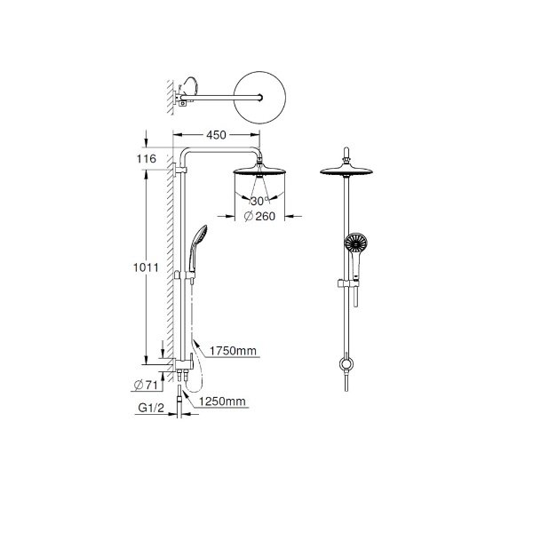 画像2: グローエ 2742120J シャワー＆シャワーシステム ユーフォリア260 シャワーシステム ダイバーター切替タイプ (2)
