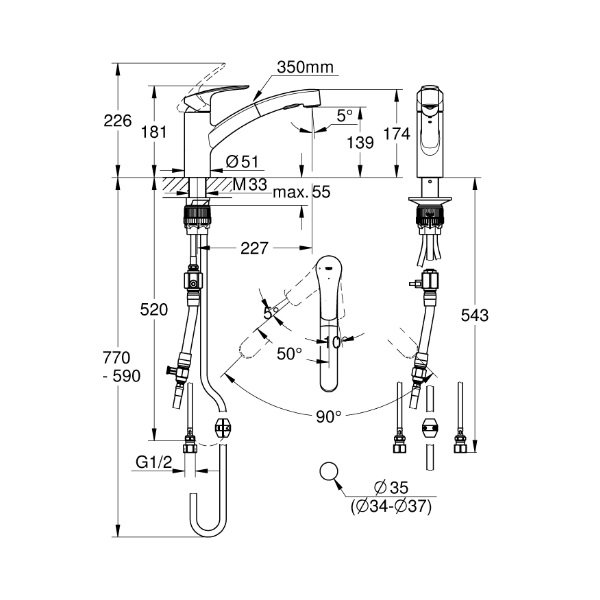 画像2: グローエ 3030510C キッチン用水栓 ユーロスマート シングルレバーキッチン 混合栓 CS仕様 (2)