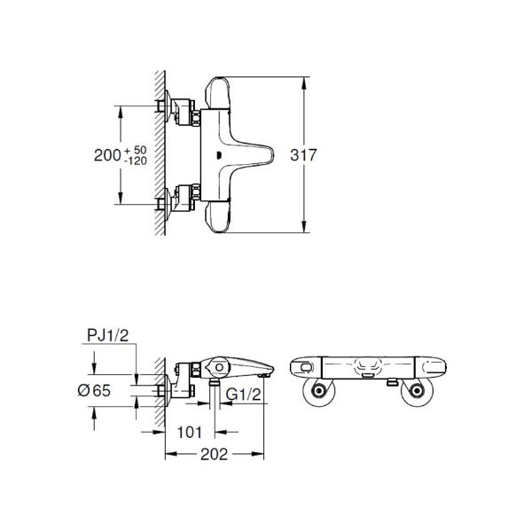 画像2: グローエ JP147001 浴室用水栓 グローサーモ1000 サーモスタットバス シャワー混合栓 (2)