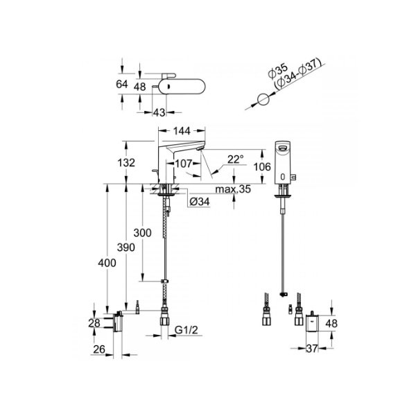 画像2: グローエ JP210901 	洗面用水栓 ユーロスマートコスモポリタンE 自動混合栓(引棒付) (2)