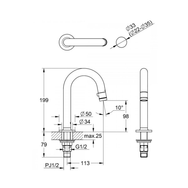 画像2: グローエ JP259001 洗面用水栓 ユニバーサル 単水栓ラウンドタイプ (2)