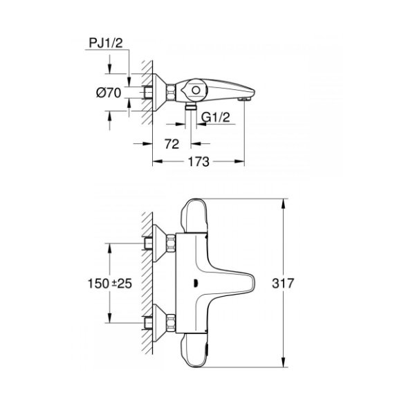 画像2: グローエ JP273701 浴室用水栓 グローサーモ1000 サーモスタットバス シャワー混合栓 (2)