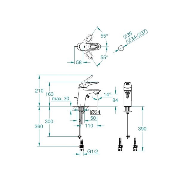画像2: グローエ JP305401 洗面用水栓 ユーロスタイル シングルレバー洗面混 合栓(引棒付) (2)