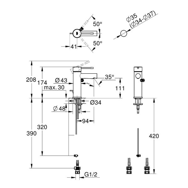 画像2: グローエ JP368501 洗面用水栓 エッセンス シングルレバー洗面混合栓 (引棒付) (2)