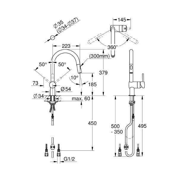 画像2: グローエ 32321GN2J-2 キッチン用水栓 ミンタ シングルレバーキッチン混合栓(ブラッシュドクールサンライズ) (2)