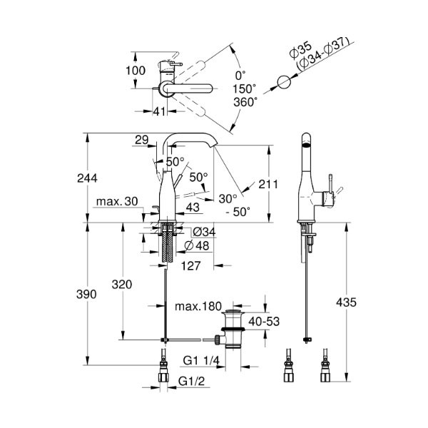 画像2: グローエ 32628DL1J 洗面用水栓 シングルレバー洗面混合栓(引棒付)(ブラッシュドウォームサンセット) ※受注生産品 § (2)
