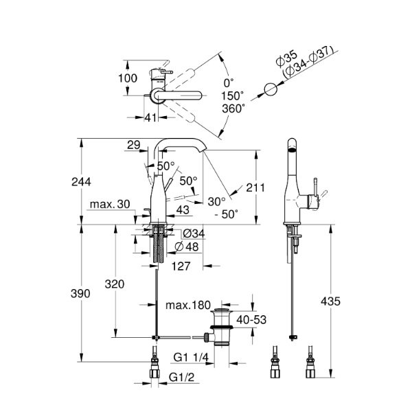 画像2: グローエ 32628GN1J 洗面用水栓 シングルレバー洗面混合栓(引棒付)(ブラッシュドクールサンライズ) (2)