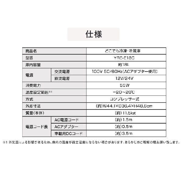画像2: ユアサプライムス YUASA YRE-E18G(H) ポータブル冷蔵庫 冷凍庫 18Lコンプレッサー式 AC電源 DC電源 キャスター キャリーハンドル付き ℃℃ (2)