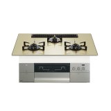 画像: ノーリツ [N3S25PWASFSTEC 都市ガス] ビルトインコンロ PROGRE プログレ 75cm 3口 レンジフード連動 シャンパンゴールドガラストップ ♪