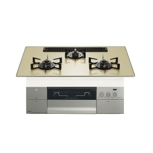 画像: ノーリツ [N3S25PWASFSTEC 都市ガス] ビルトインコンロ PROGRE プログレ 75cm 3口 レンジフード連動 シャンパンゴールドガラストップ ♪