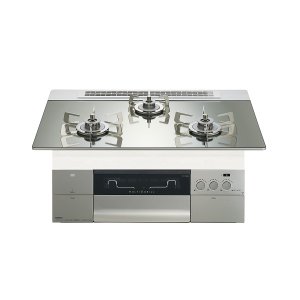 画像: ノーリツ [N3S24PWASKSTESC 都市ガス] ビルトインコンロ PROGRE 75cm 3口 レンジフード連動 プラチナシルバーガラストップ (N3S18PWASKSTESCの後継品) ♪