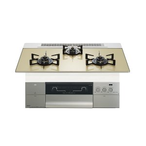 画像: ノーリツ [N3S23PWASFSTEC プロパン] ビルトインコンロ PROGRE 75cm 3口 レンジフード連動 シャンパンゴールドガラストップ (N3S15PWAS6STECの後継品) ♪