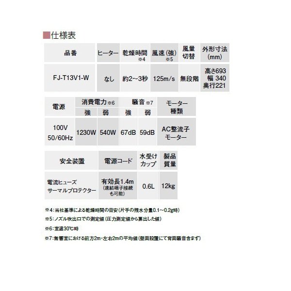 画像2: [在庫あり] パナソニック FJ-T13V1-W ハンドドライヤー ホワイト パワードライ 両面吹き出し形 速乾タイプ ヒーターなし ☆ (2)