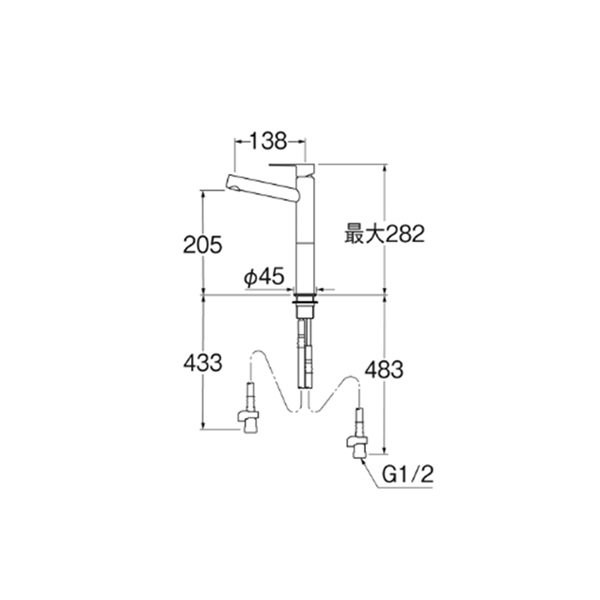 画像2: SANEI/三栄水栓 K4750ENJV-2T-MDP-ZP 混合栓 ワンホール混合栓 シングルワンホール洗面混合栓 受注生産品 § (2)
