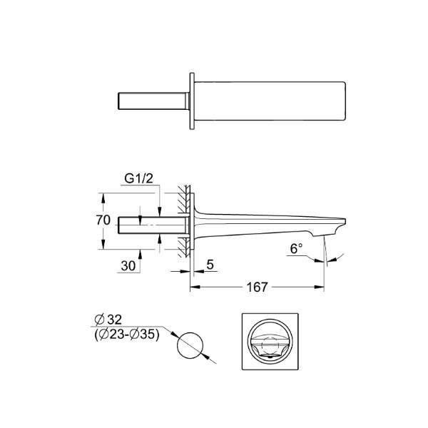 画像2: グローエ 13264GN1J 浴室用水栓 アリュール・壁出バス吐水口1/2” ブラッシュドクールサンライズ (2)