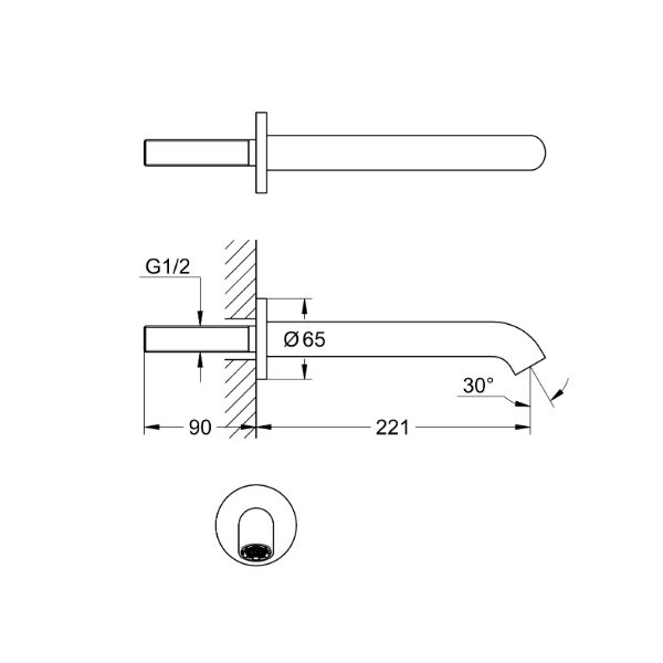 画像2: グローエ 1344910J 浴室用水栓 エッセンス・壁出バス吐水口1/2” (2)